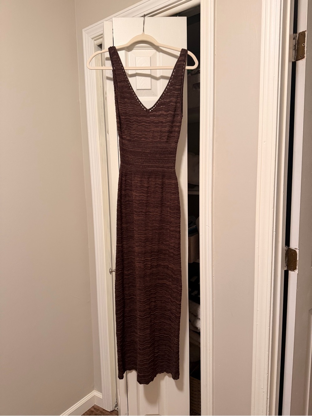 Torn by Ronny Kobo Brown Crochet Knit Maxi Dress – Size S